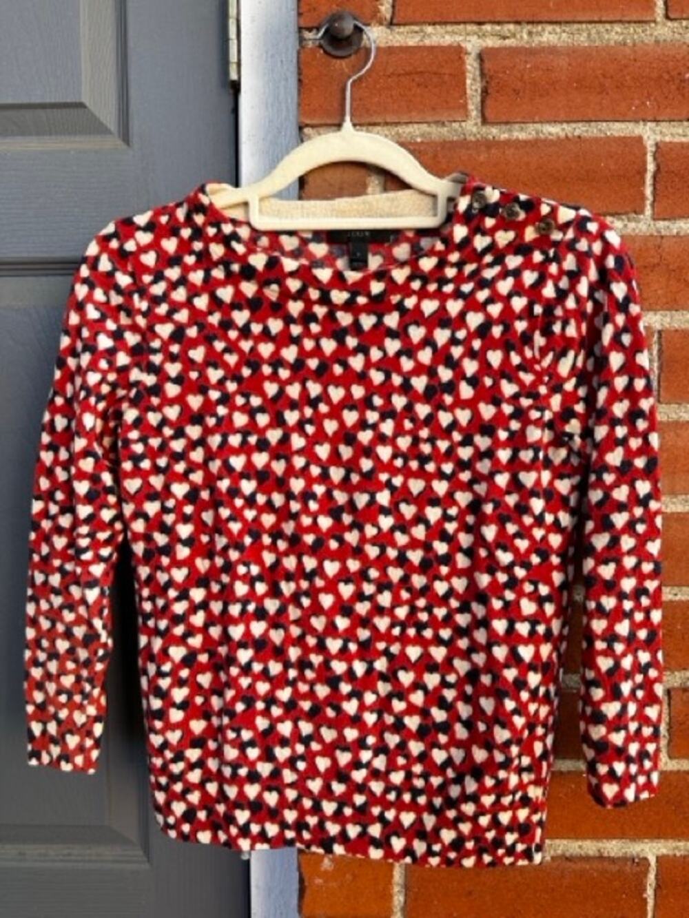 J.Crew Hearts Sweater 100% Merino Wool 3/4 Sleeves Classic Preppy